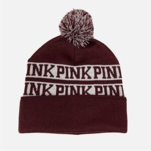 PINK Victoria's Secret Burgundy Beanie with Pom Pom